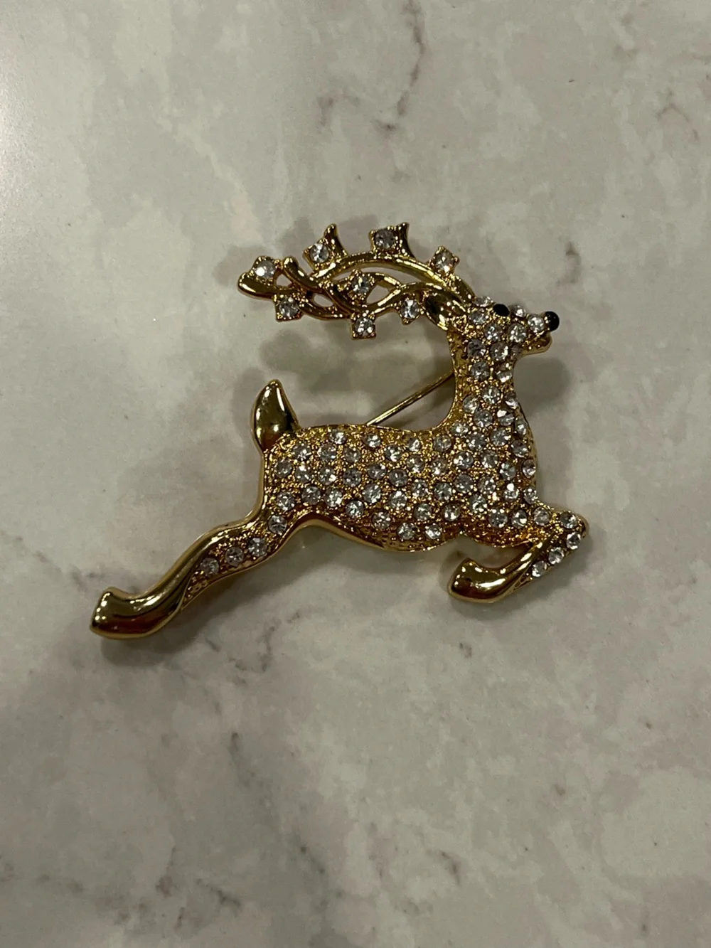 Vintage Gold-tone rhinestone Reindeer Pin Brooch